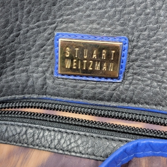 Stuart Weitzman | Black Snap Top Shoulder Bag with Tan Straps - Picture 3 of 6